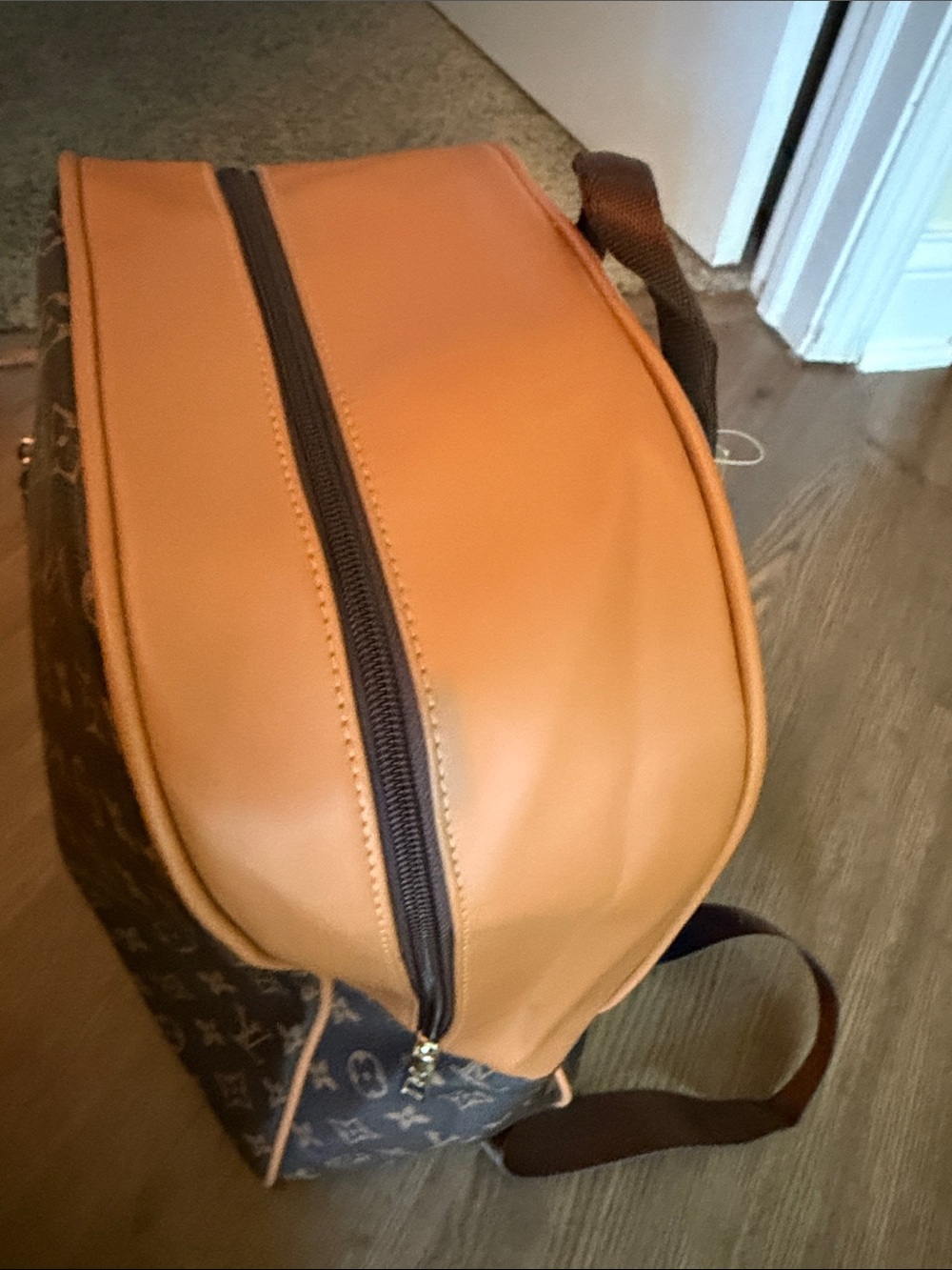 Large Brown Monogram Backpack with Tan Trim - Picture 5 of 13